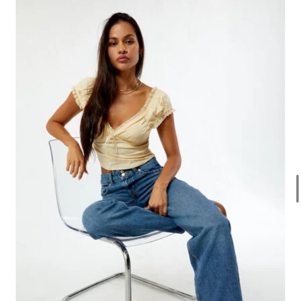 PacSun LA Hearts Lace Trim Tie Front yellow Top